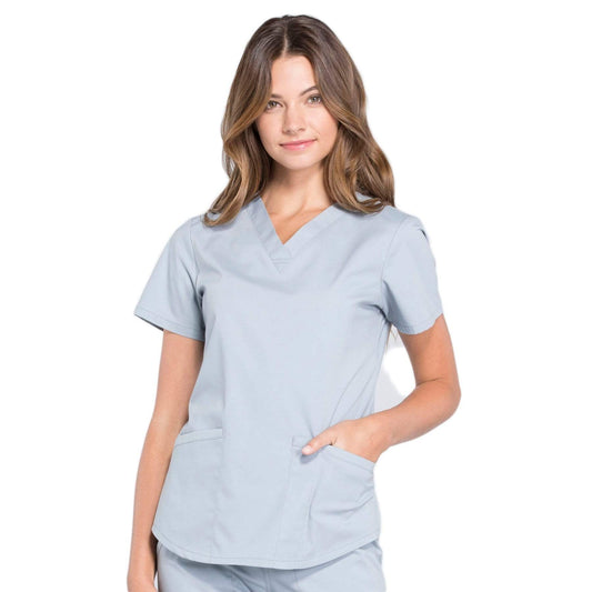 Cherokee Scrubs Top 2XL Cherokee Workwear Professionals WW665 Scrubs Top Womens V-Neck Grey
