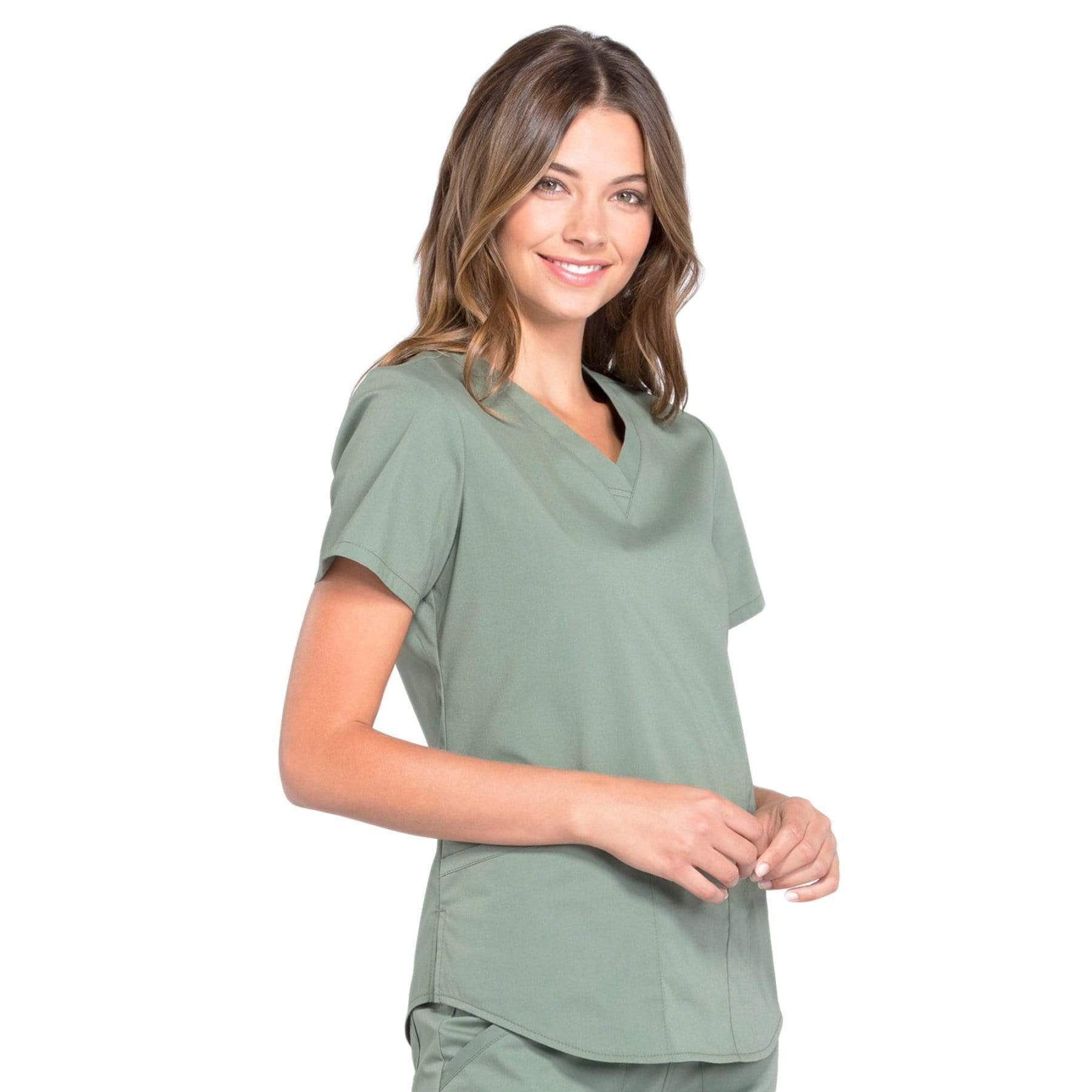 Cherokee Scrubs Top Cherokee Workwear Professionals WW665 Scrubs Top Womens V-Neck Olive