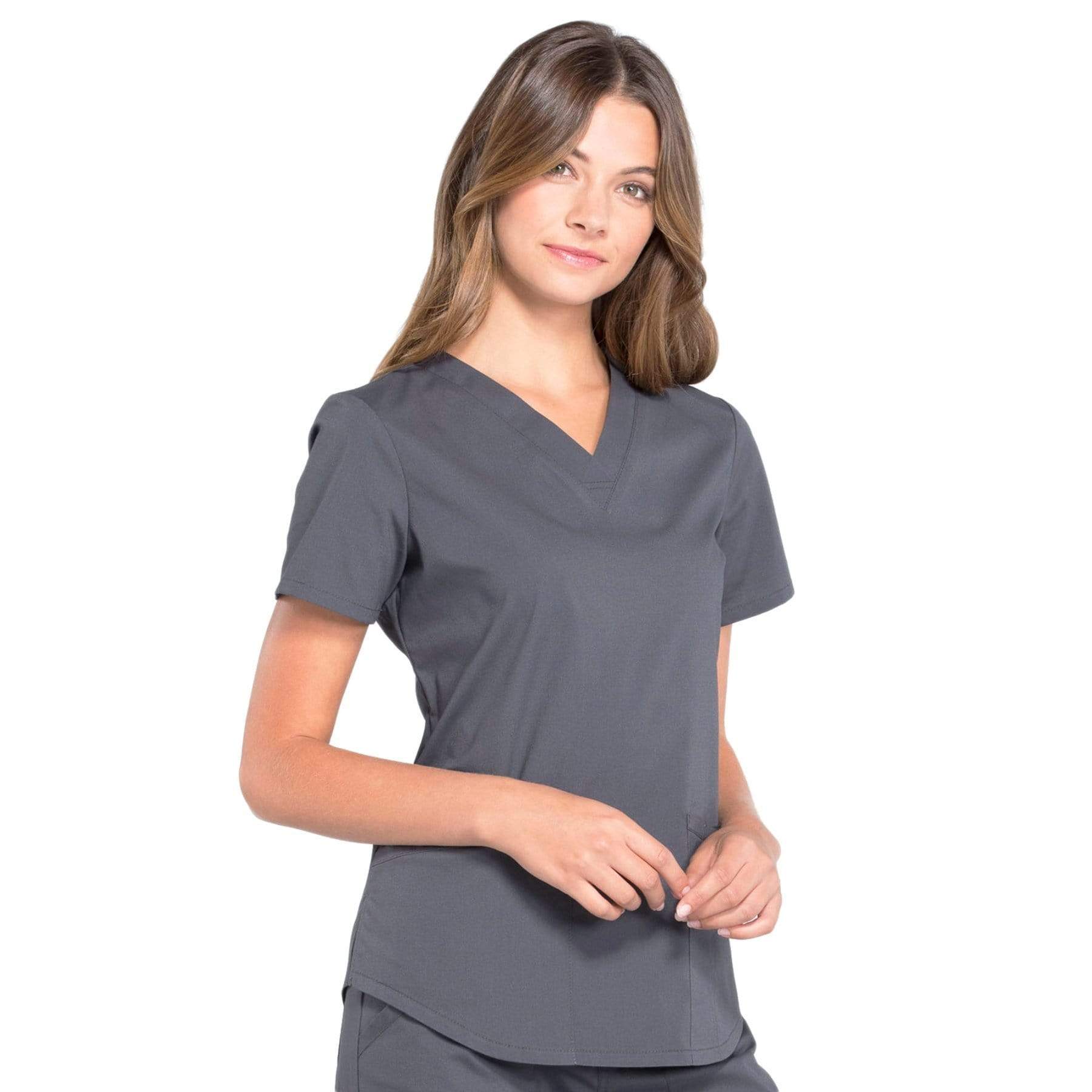 Cherokee Scrubs Top Cherokee Workwear Professionals WW665 Scrubs Top Womens V-Neck Pewter
