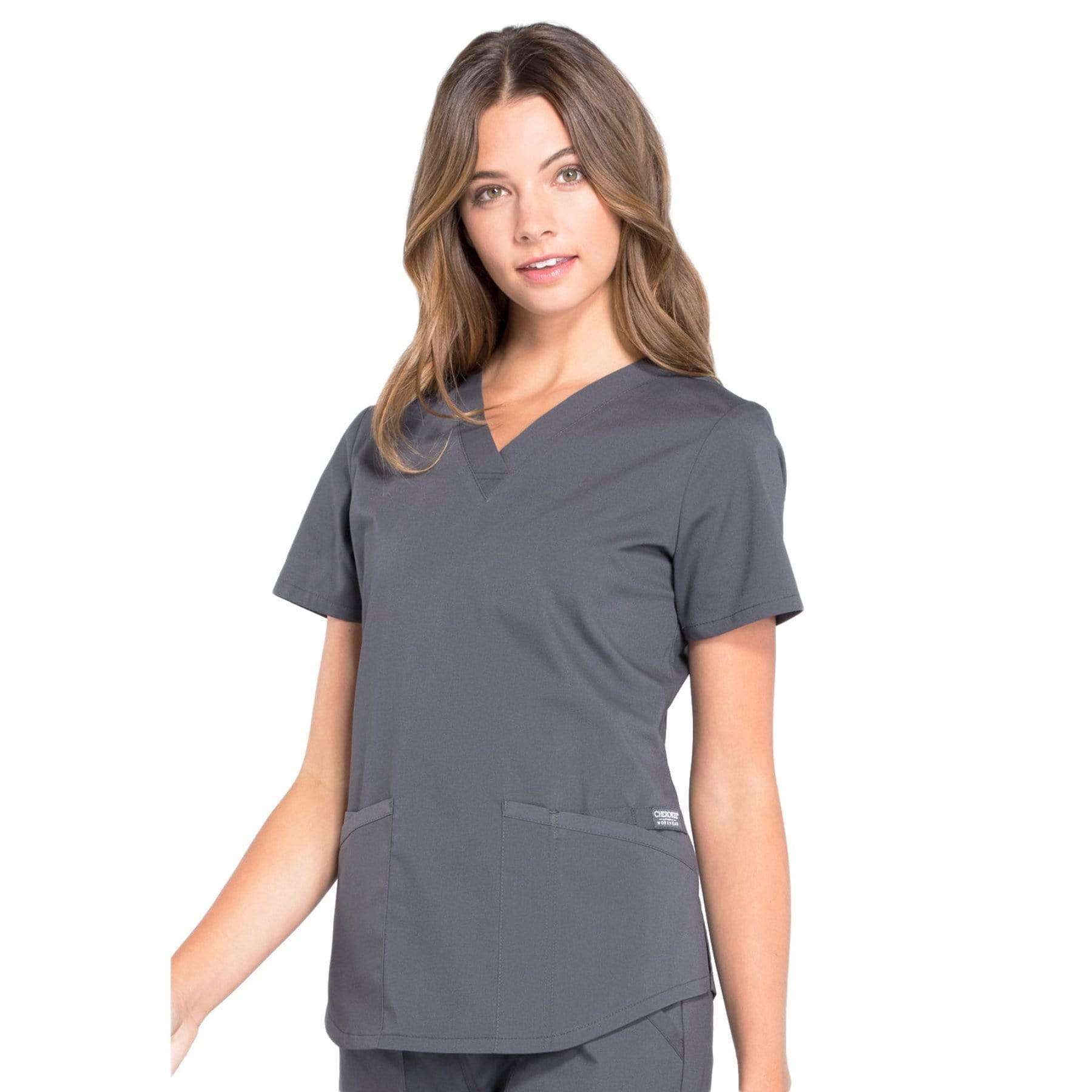 Cherokee Scrubs Top Cherokee Workwear Professionals WW665 Scrubs Top Womens V-Neck Pewter