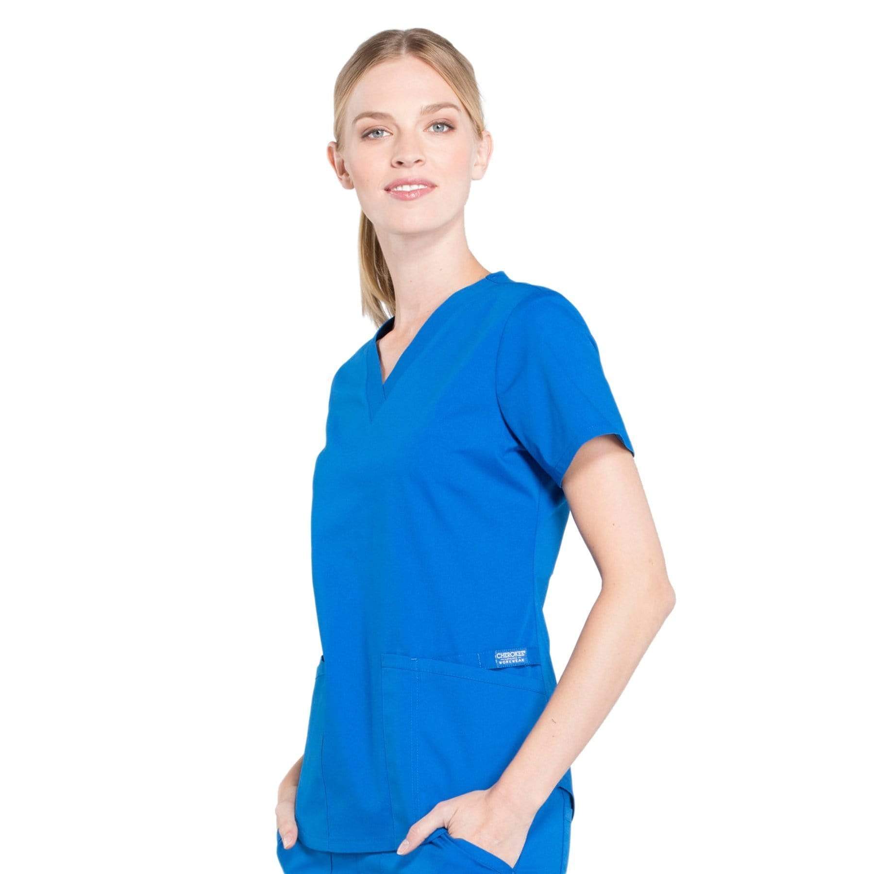 Cherokee Scrubs Top Cherokee Workwear Professionals WW665 Scrubs Top Womens V-Neck Royal
