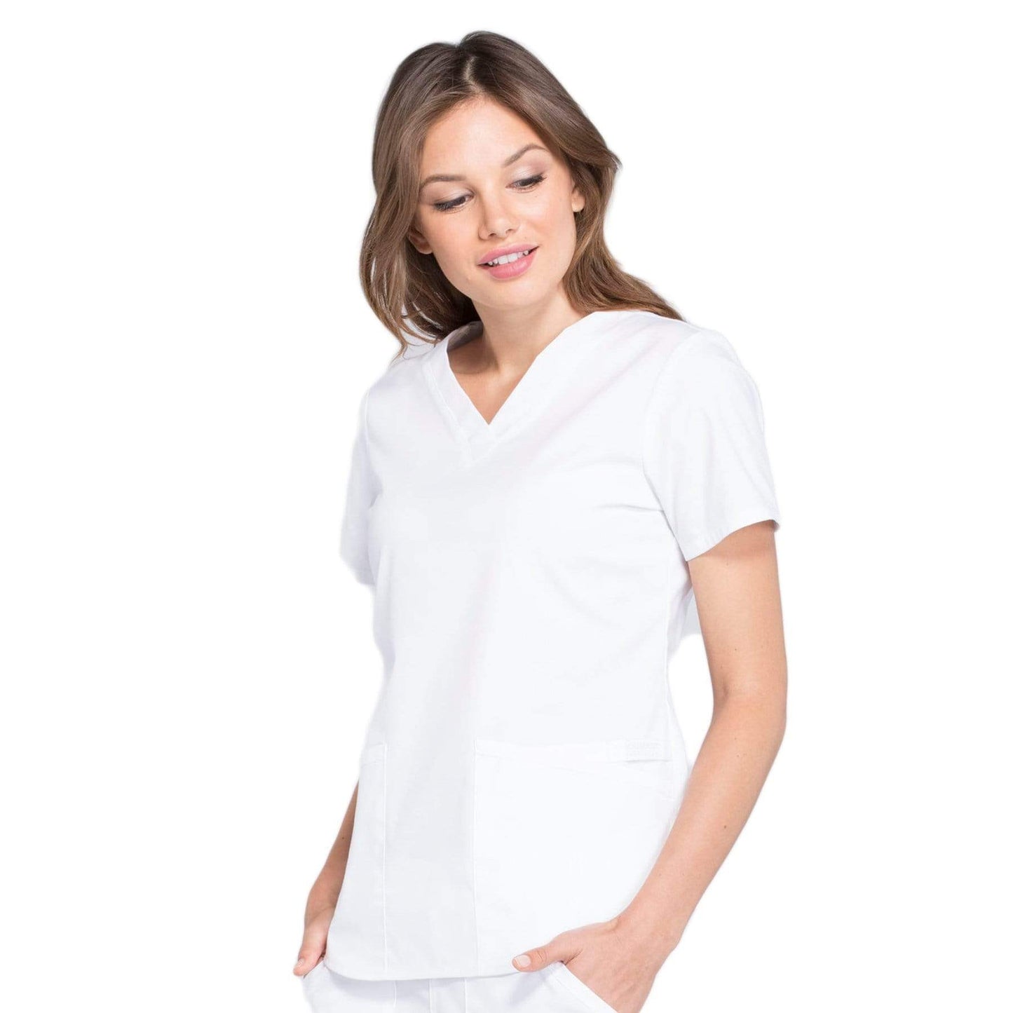 Cherokee Scrubs Top Cherokee Workwear Professionals WW665 Scrubs Top Womens V-Neck White