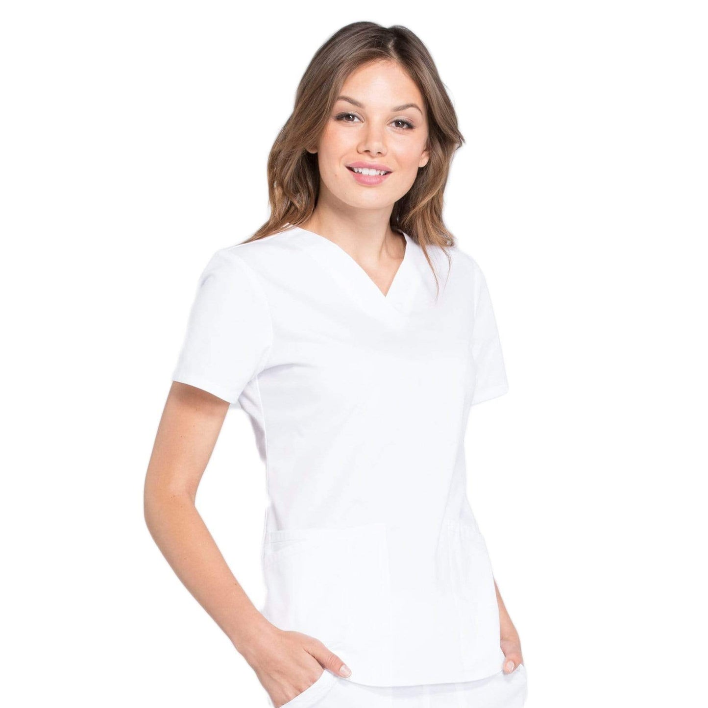 Cherokee Scrubs Top Cherokee Workwear Professionals WW665 Scrubs Top Womens V-Neck White