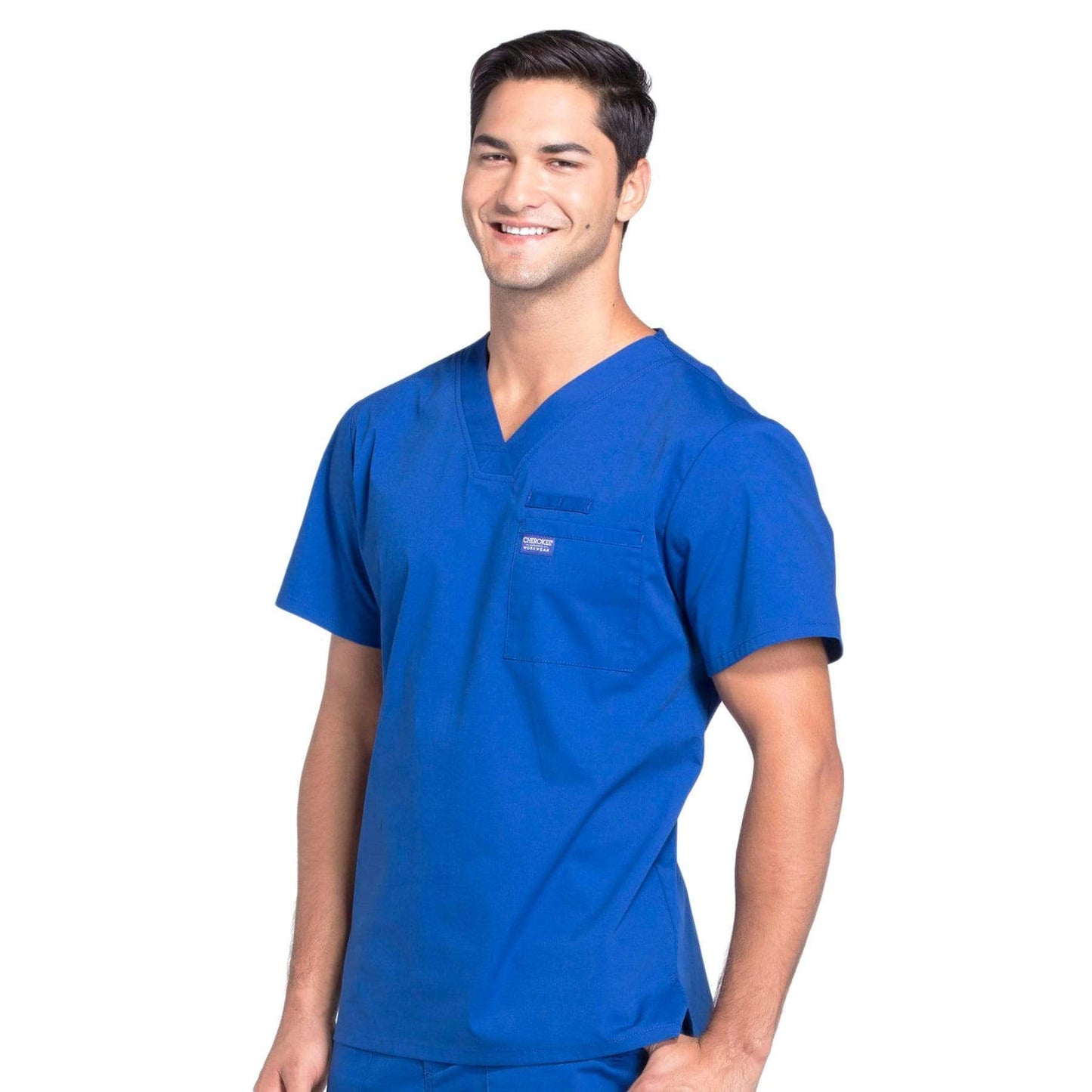 Cherokee Scrubs Top Cherokee Workwear Professionals WW675 Scrubs Top Mens V-Neck Galaxy Blue