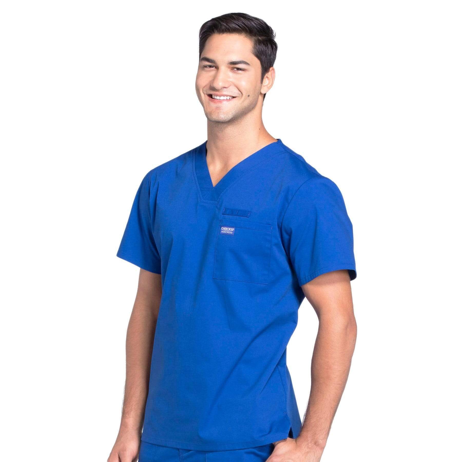 Cherokee Scrubs Top Cherokee Workwear Professionals WW675 Scrubs Top Mens V-Neck Galaxy Blue
