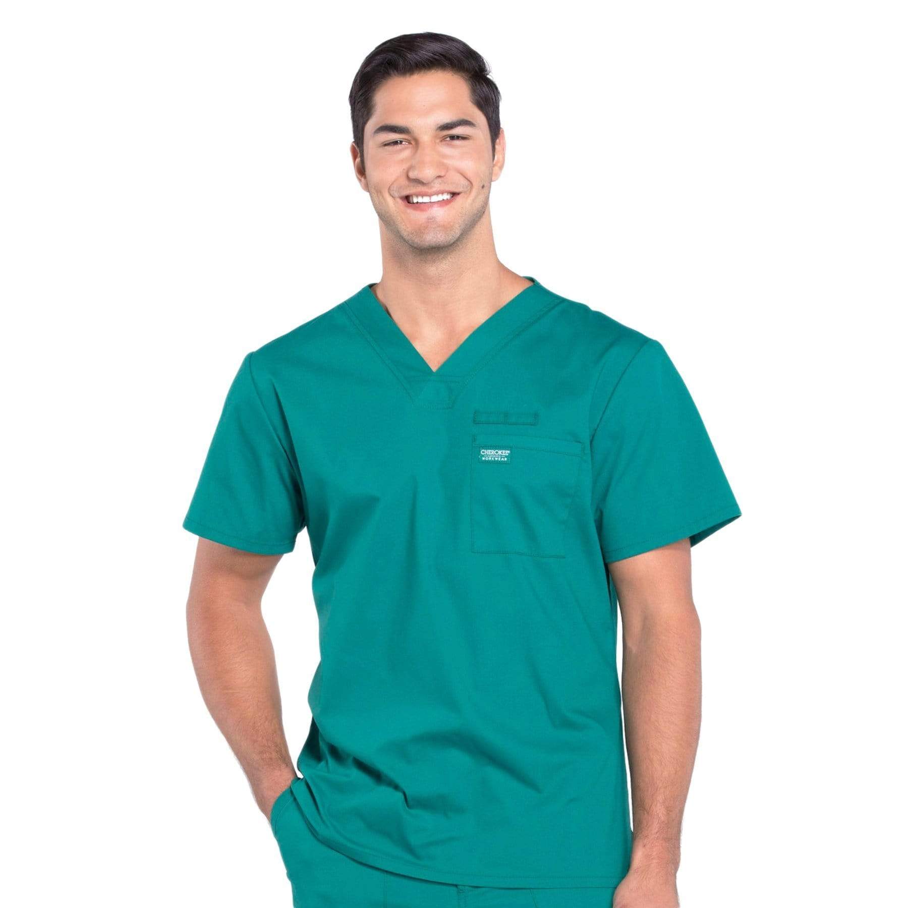 Cherokee Scrubs Top 2XL Cherokee Workwear Professionals WW675 Scrubs Top Mens V-Neck Hunter Green