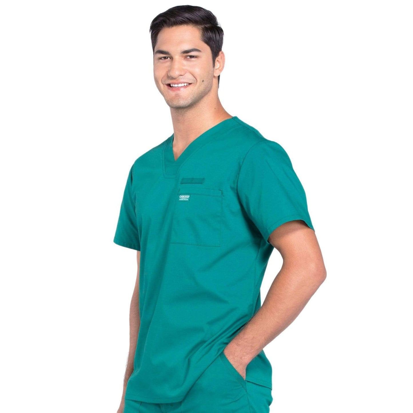 Cherokee Scrubs Top Cherokee Workwear Professionals WW675 Scrubs Top Mens V-Neck Hunter Green