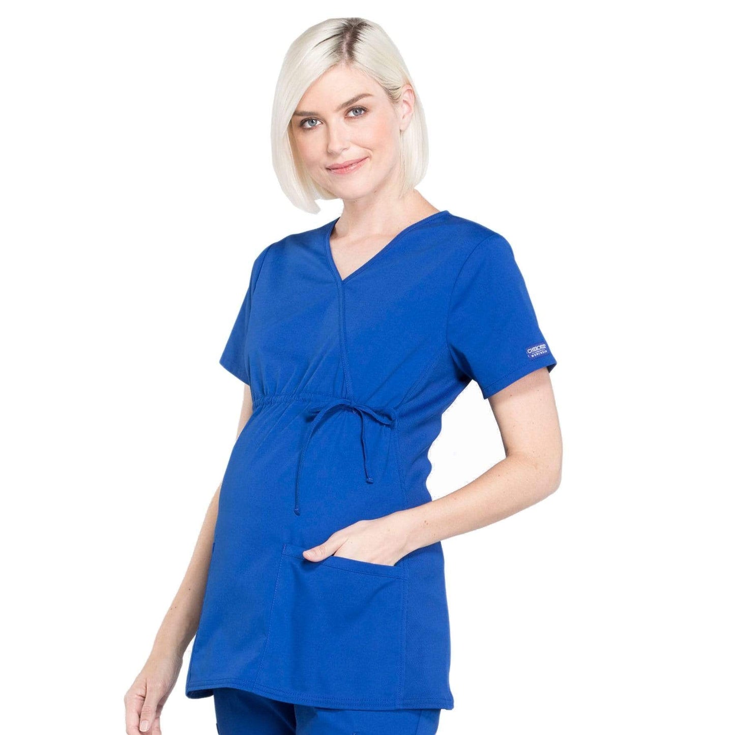 Cherokee Workwear Professionals WW685 Scrubs Top Maternity Mock Wrap Galaxy Blue