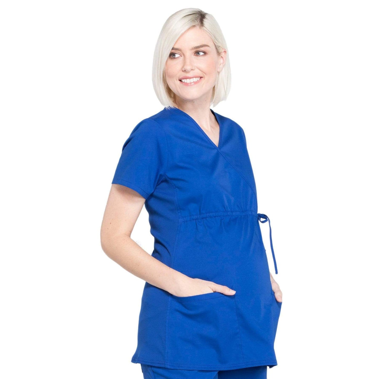 Cherokee Workwear Professionals WW685 Scrubs Top Maternity Mock Wrap Galaxy Blue