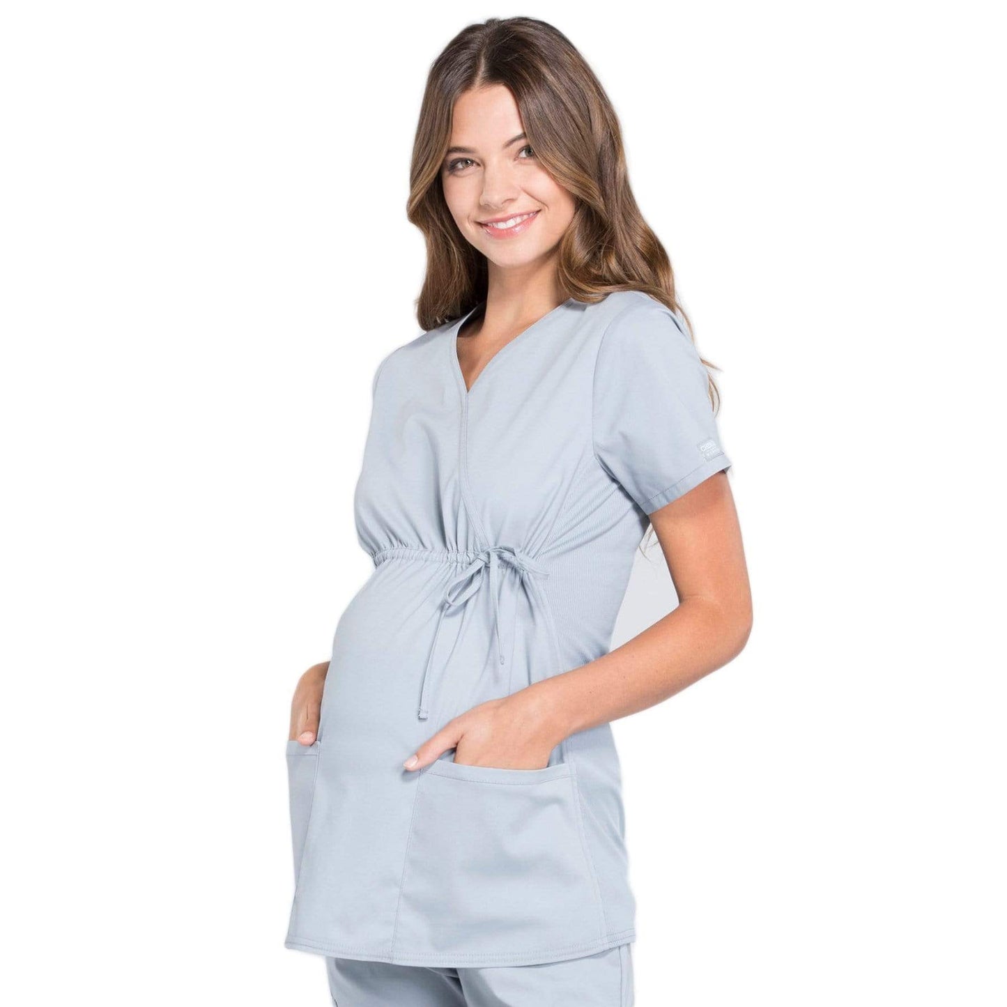 Cherokee Workwear Professionals WW685 Scrubs Top Maternity Mock Wrap Grey