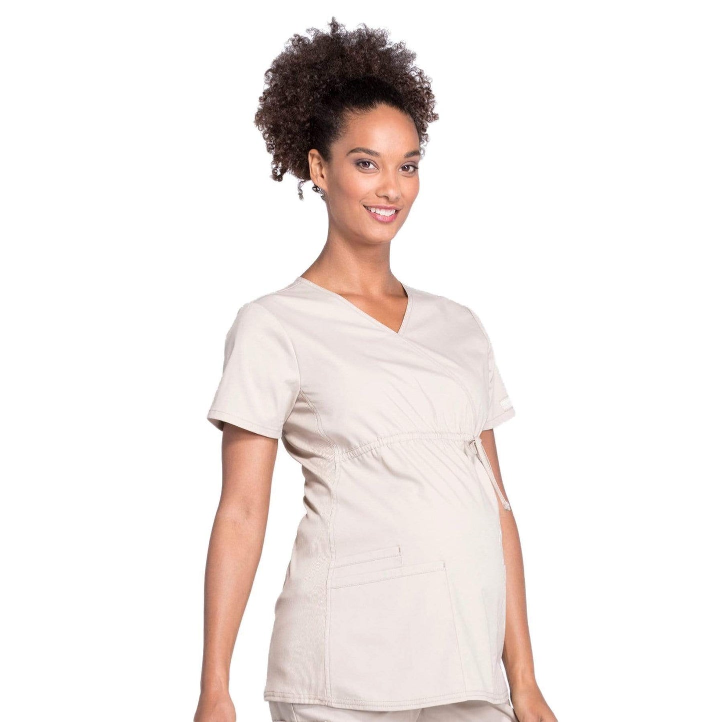 Cherokee Workwear Professionals WW685 Scrubs Top Maternity Mock Wrap Khaki