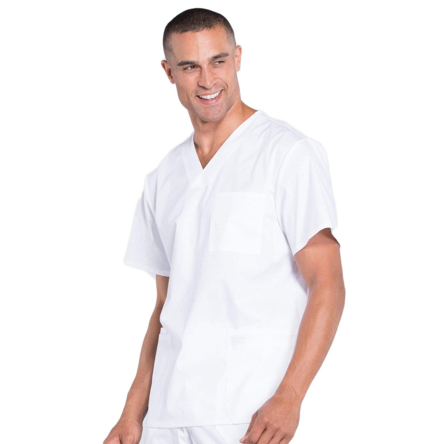 Cherokee Scrubs Top Cherokee Workwear Professionals WW695 Scrubs Top Mens V-Neck White