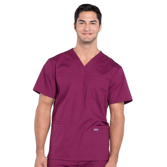 Cherokee Scrubs Top 2XL / Regular Cherokee Workwear Professionals WW695 Scrubs Top Mens V-Neck Wine