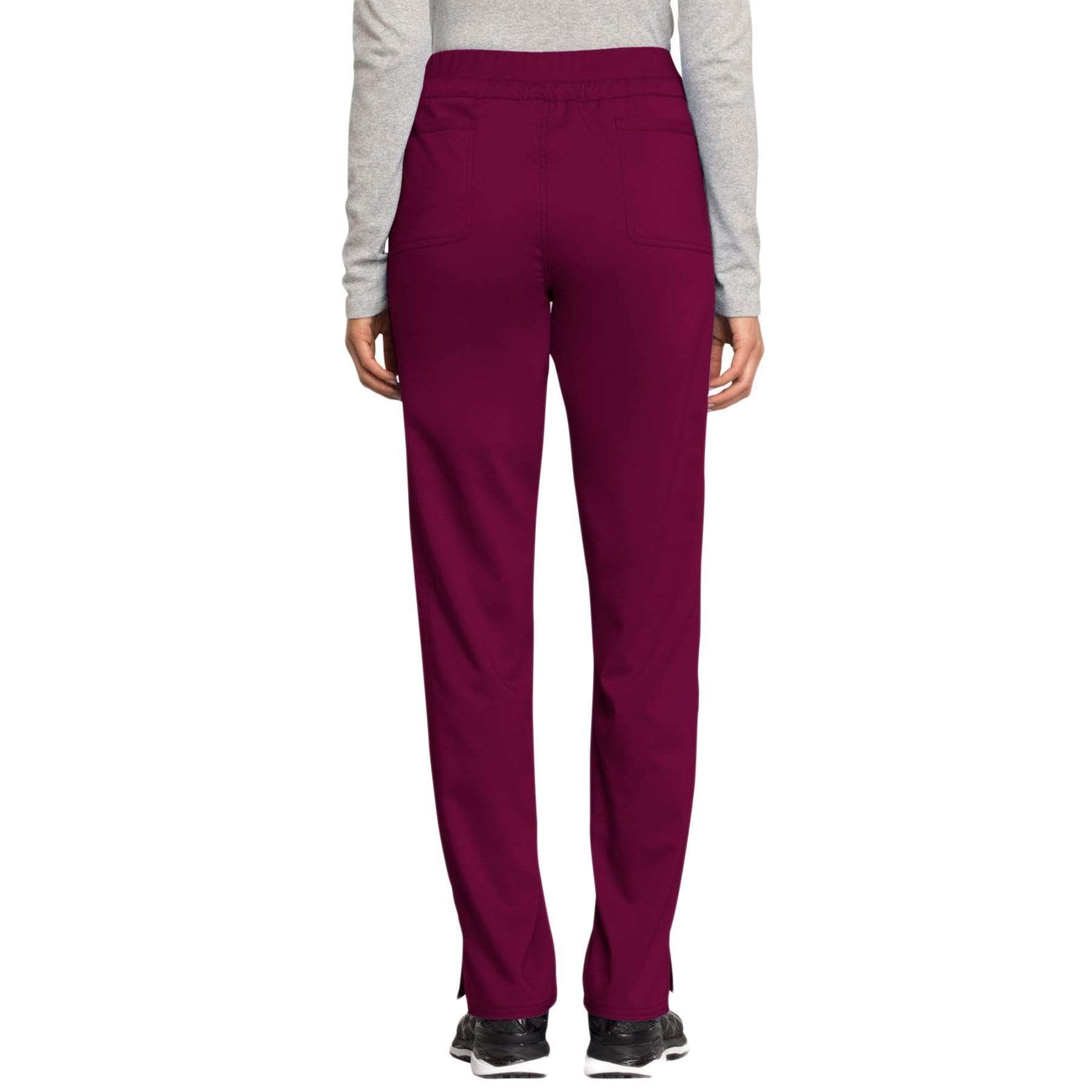 Cherokee Scrubs Pants Cherokee Workwear Revolution WW105 Scrubs Pants Womens Mid Rise Tapered Leg Drawstring Wine