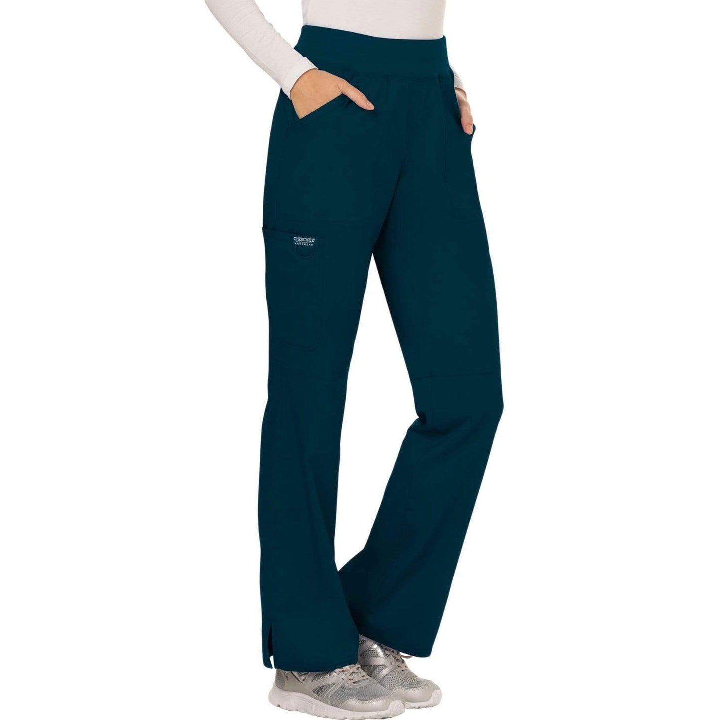Cherokee Scrubs Pants Cherokee Workwear Revolution WW110 Scrubs Pants Womens Mid Rise Straight Leg Pull-on Caribbean Blue