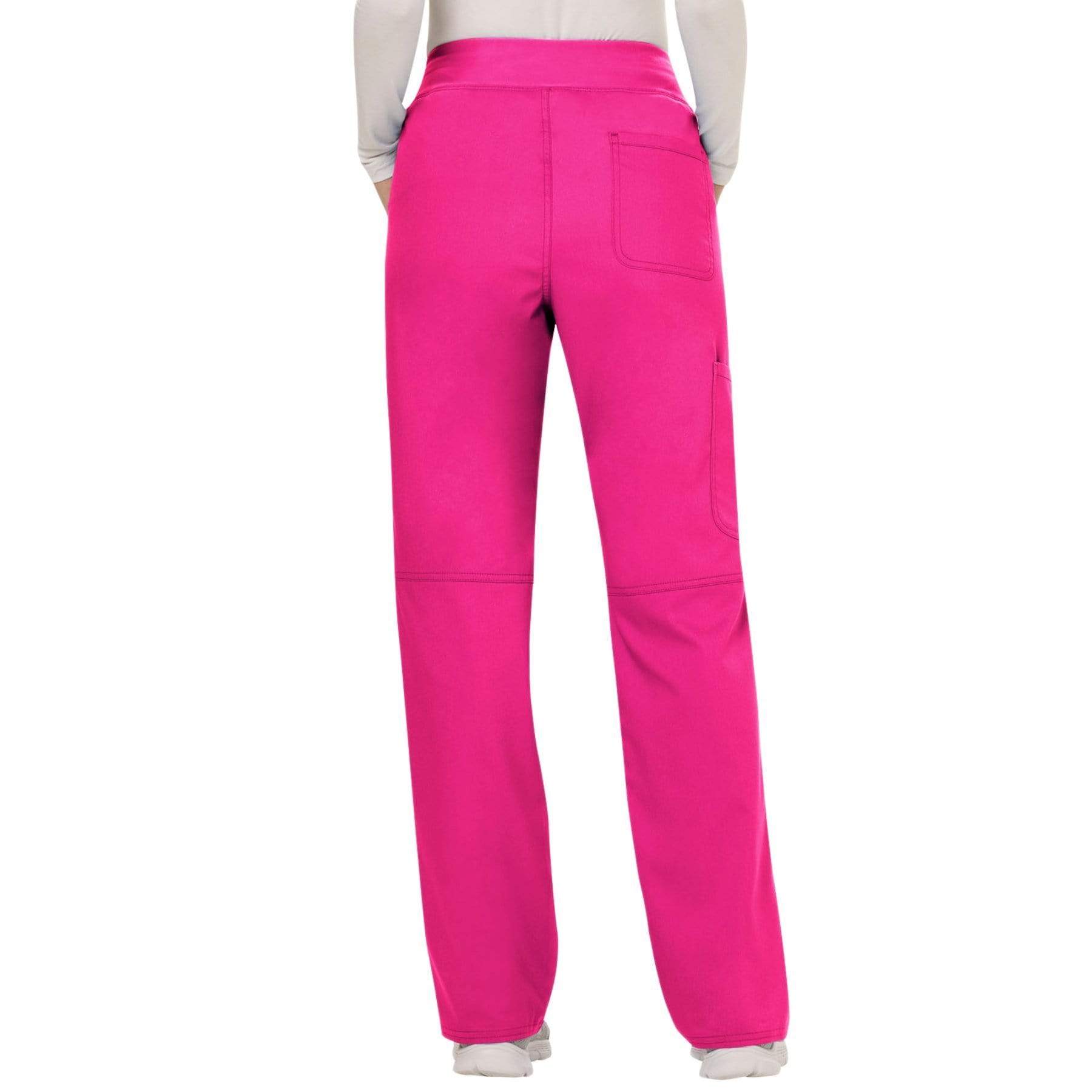 Cherokee Scrubs Pants Cherokee Workwear Revolution WW110 Scrubs Pants Womens Mid Rise Straight Leg Pull-on Electric Pink