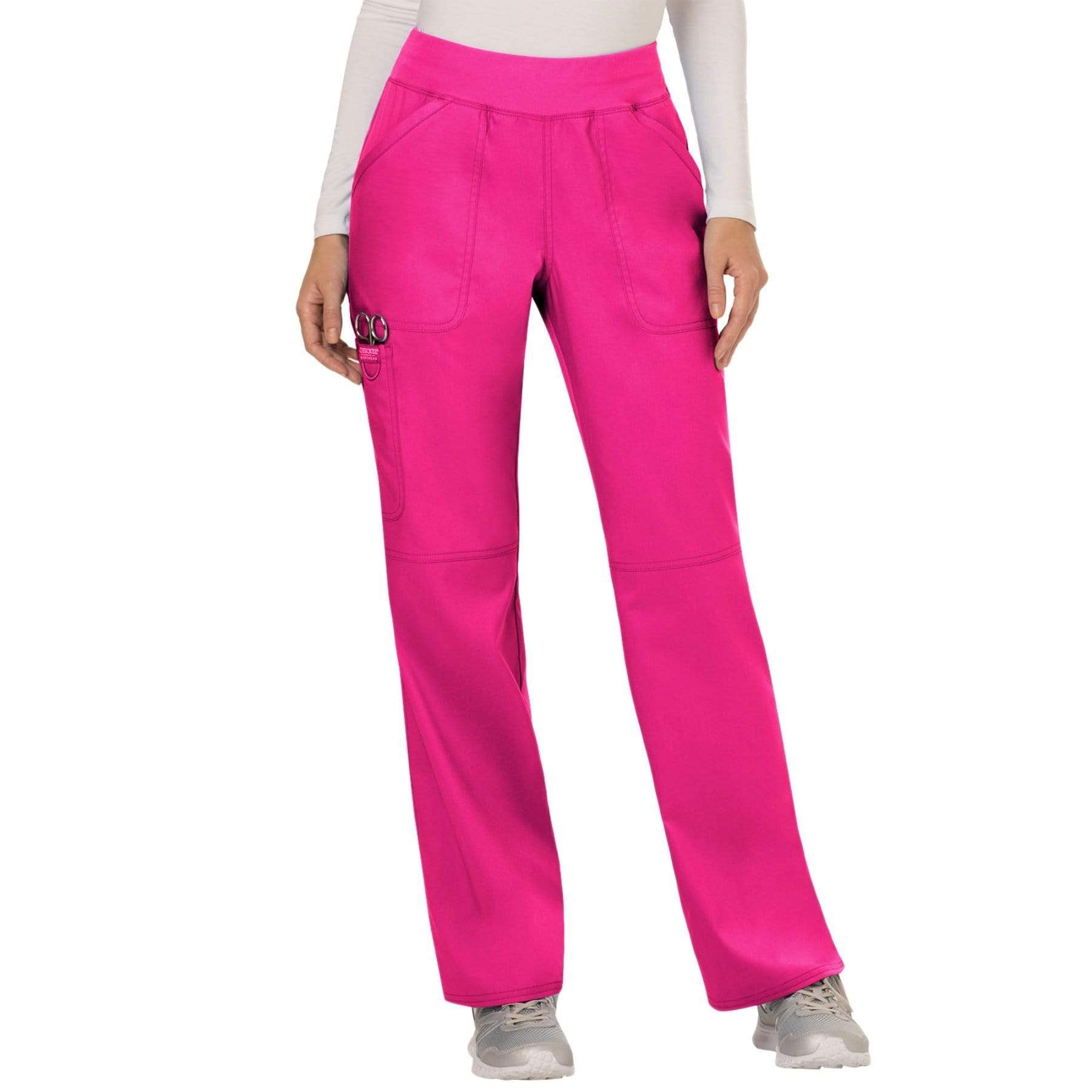 Cherokee Scrubs Pants 2XL / Regular Length Cherokee Workwear Revolution WW110 Scrubs Pants Womens Mid Rise Straight Leg Pull-on Electric Pink