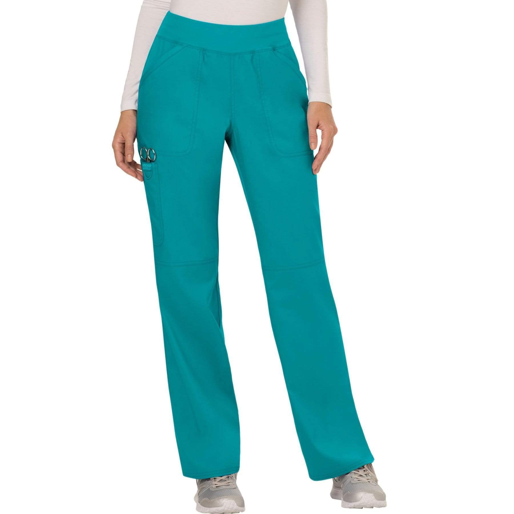 Cherokee Scrubs Pants 2XL / Regular Length Cherokee Workwear Revolution WW110 Scrubs Pants Womens Mid Rise Straight Leg Pull-on Teal Blue
