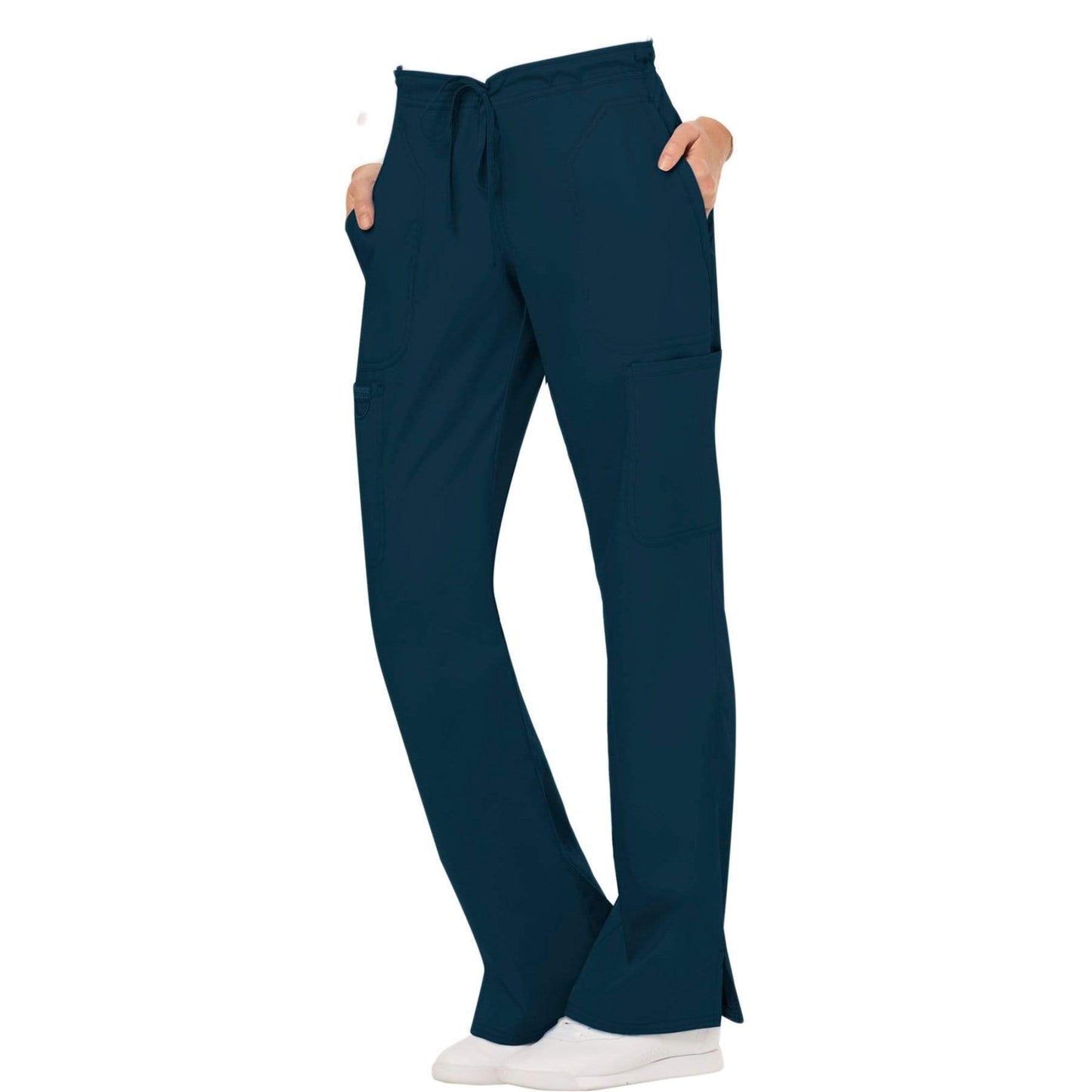 Cherokee Scrubs Pants Cherokee Workwear Revolution WW120 Scrubs Pants Womens Mid Rise Flare Drawstring Caribbean Blue
