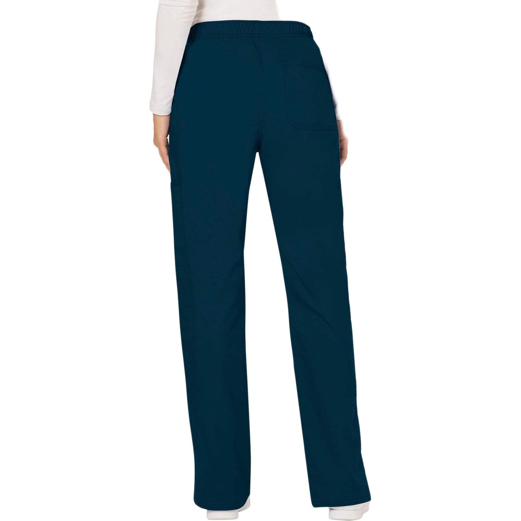 Cherokee Scrubs Pants Cherokee Workwear Revolution WW120 Scrubs Pants Womens Mid Rise Flare Drawstring Caribbean Blue
