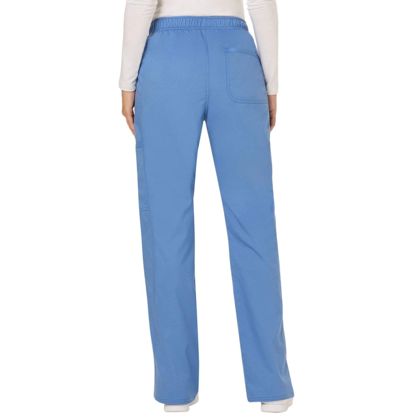 Cherokee Scrubs Pants Cherokee Workwear Revolution WW120 Scrubs Pants Womens Mid Rise Flare Drawstring Ceil Blue