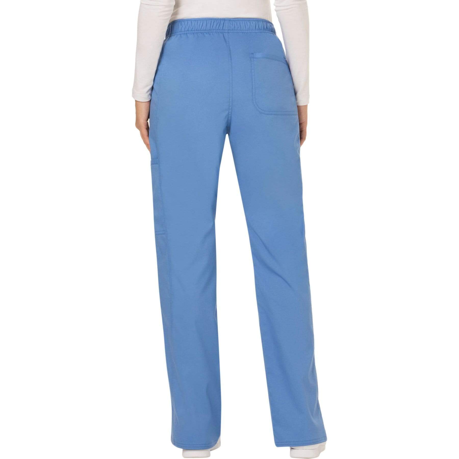 Cherokee Scrubs Pants Cherokee Workwear Revolution WW120 Scrubs Pants Womens Mid Rise Flare Drawstring Ceil Blue