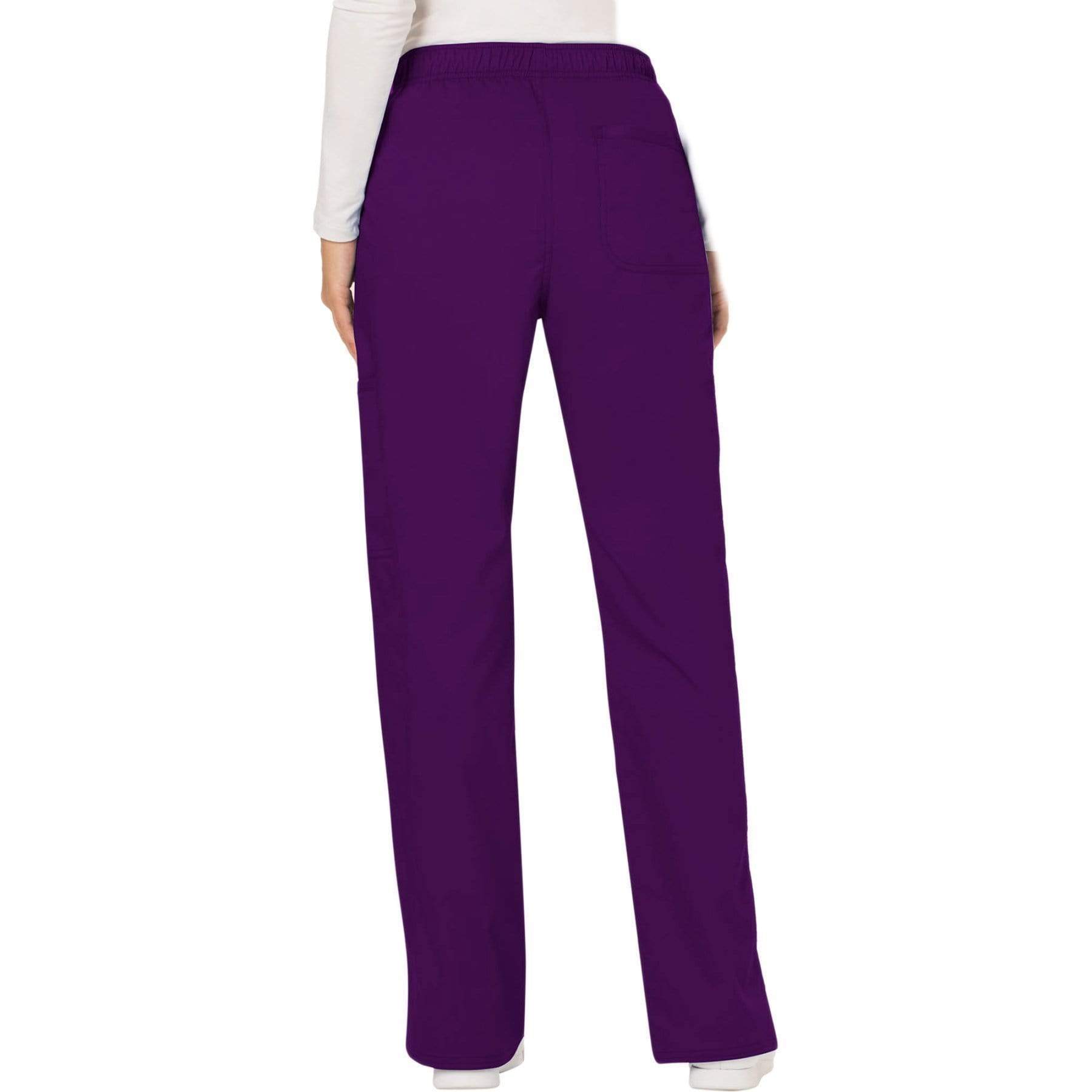 Cherokee Scrubs Pants Cherokee Workwear Revolution WW120 Scrubs Pants Womens Mid Rise Flare Drawstring Eggplant