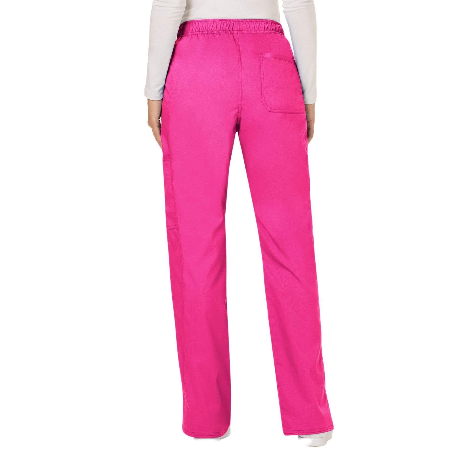 Cherokee Scrubs Pants Cherokee Workwear Revolution WW120 Scrubs Pants Womens Mid Rise Flare Drawstring Electric Pink