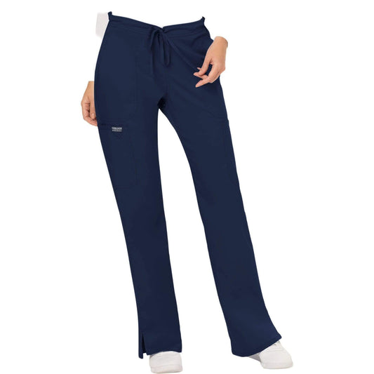 Cherokee Scrubs Pants Cherokee Workwear Revolution WW120 Scrubs Pants Womens Mid Rise Flare Drawstring Navy