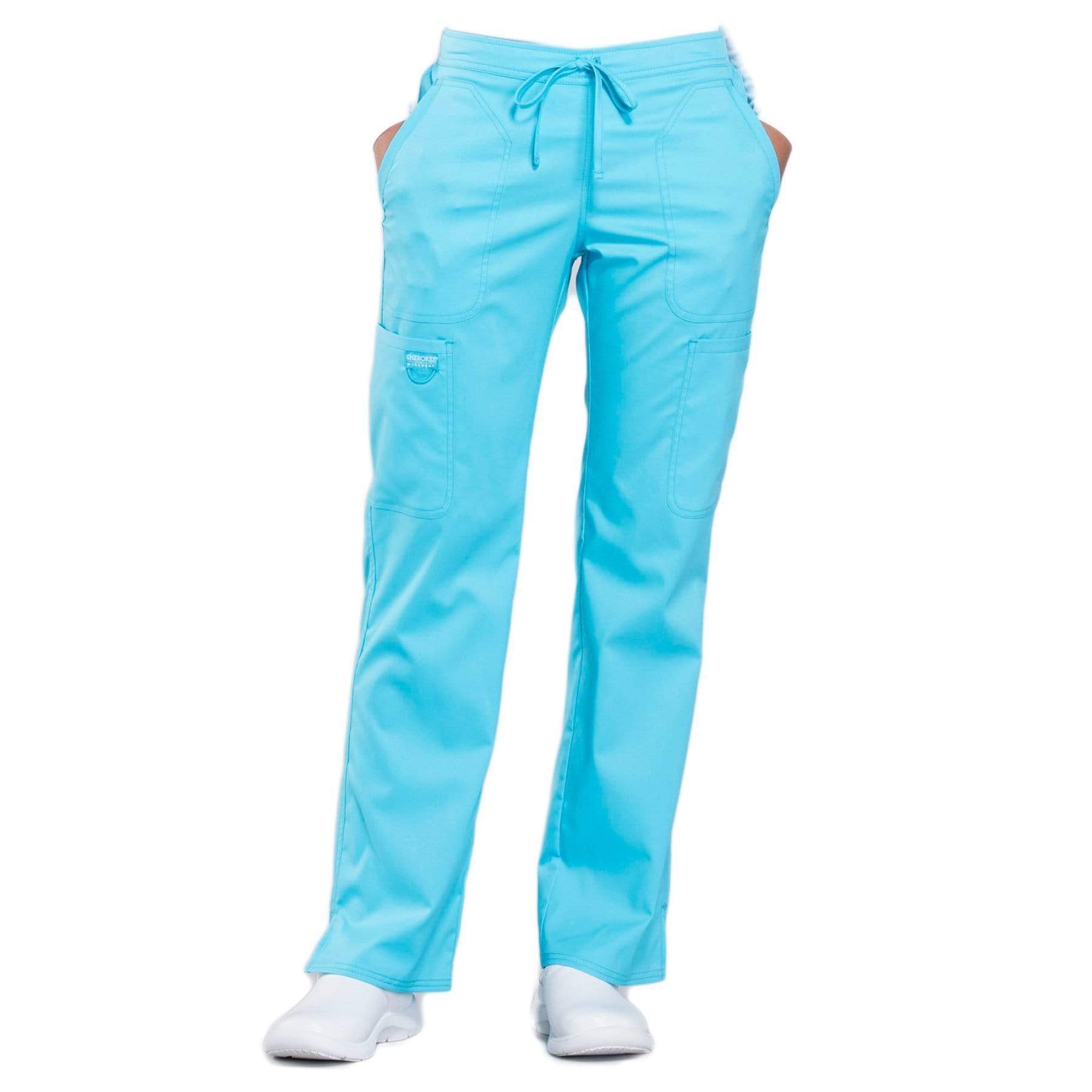 Cherokee Scrubs Pants 2XL / Regular Length Cherokee Workwear Revolution WW120 Scrubs Pants Womens Mid Rise Flare Drawstring Turquoise