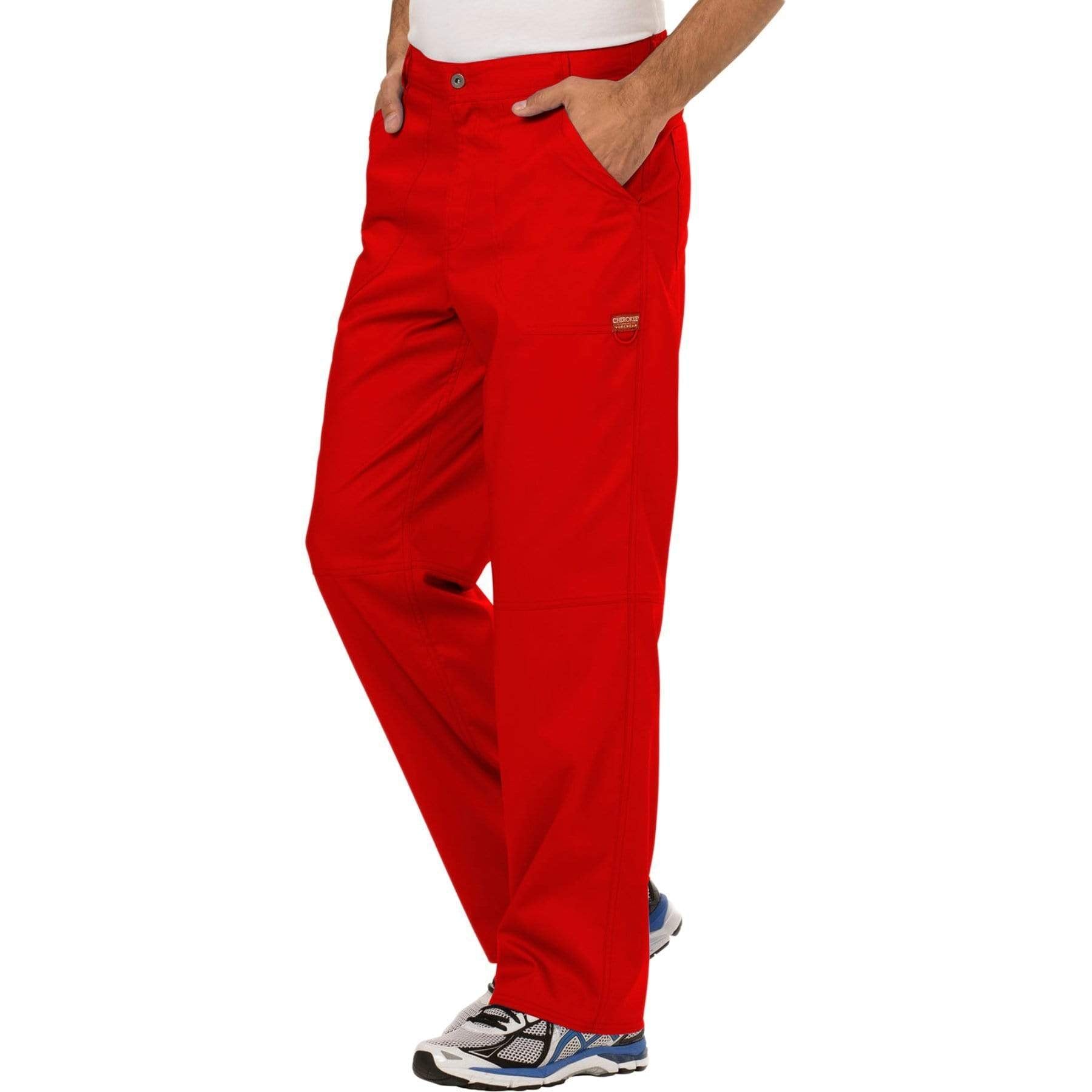 Cherokee Scrubs Pants Cherokee Workwear Revolution WW140 Scrubs Pants Mens Fly Front Red