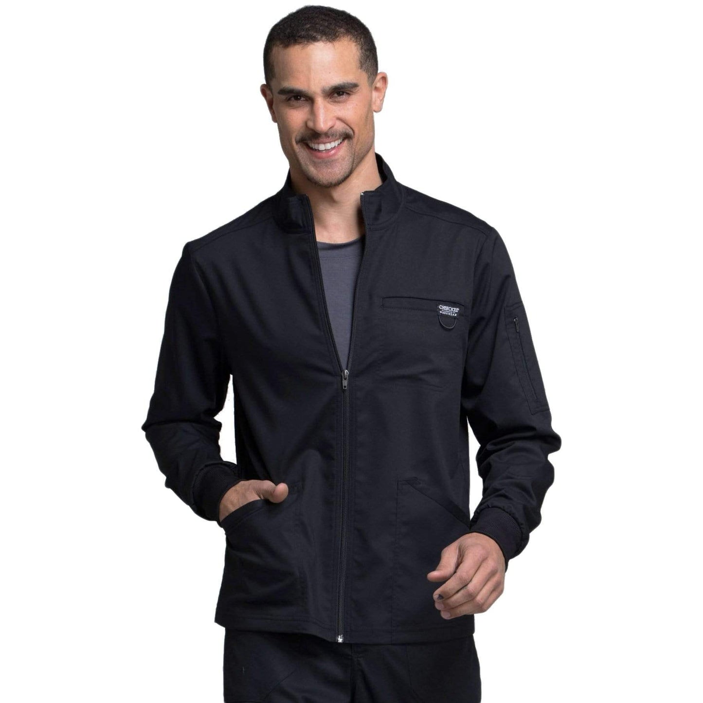 Cherokee Scrubs Jacket 2XL Cherokee Workwear Revolution WW320 Scrubs Jacket Mens Zip Front Black