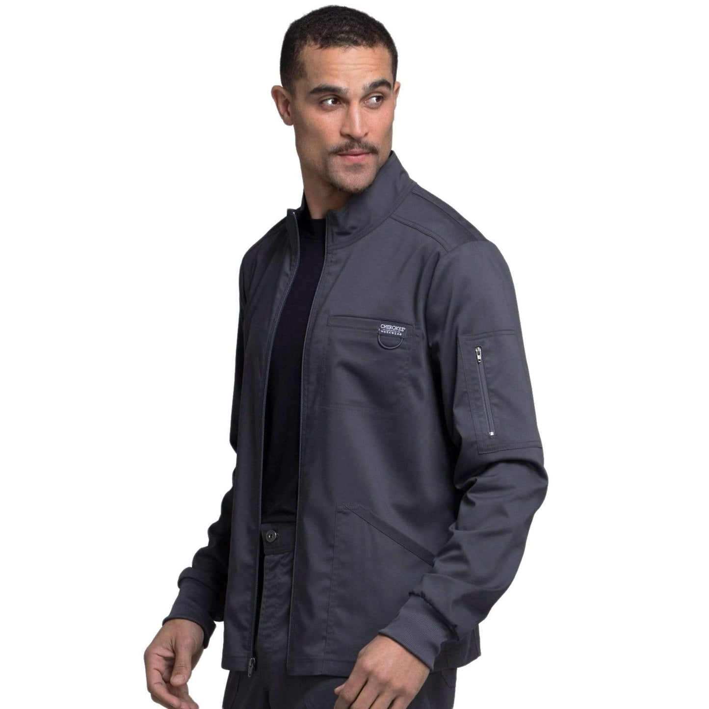 Cherokee Scrubs Jacket Cherokee Workwear Revolution WW320 Scrubs Jacket Mens Zip Front Pewter