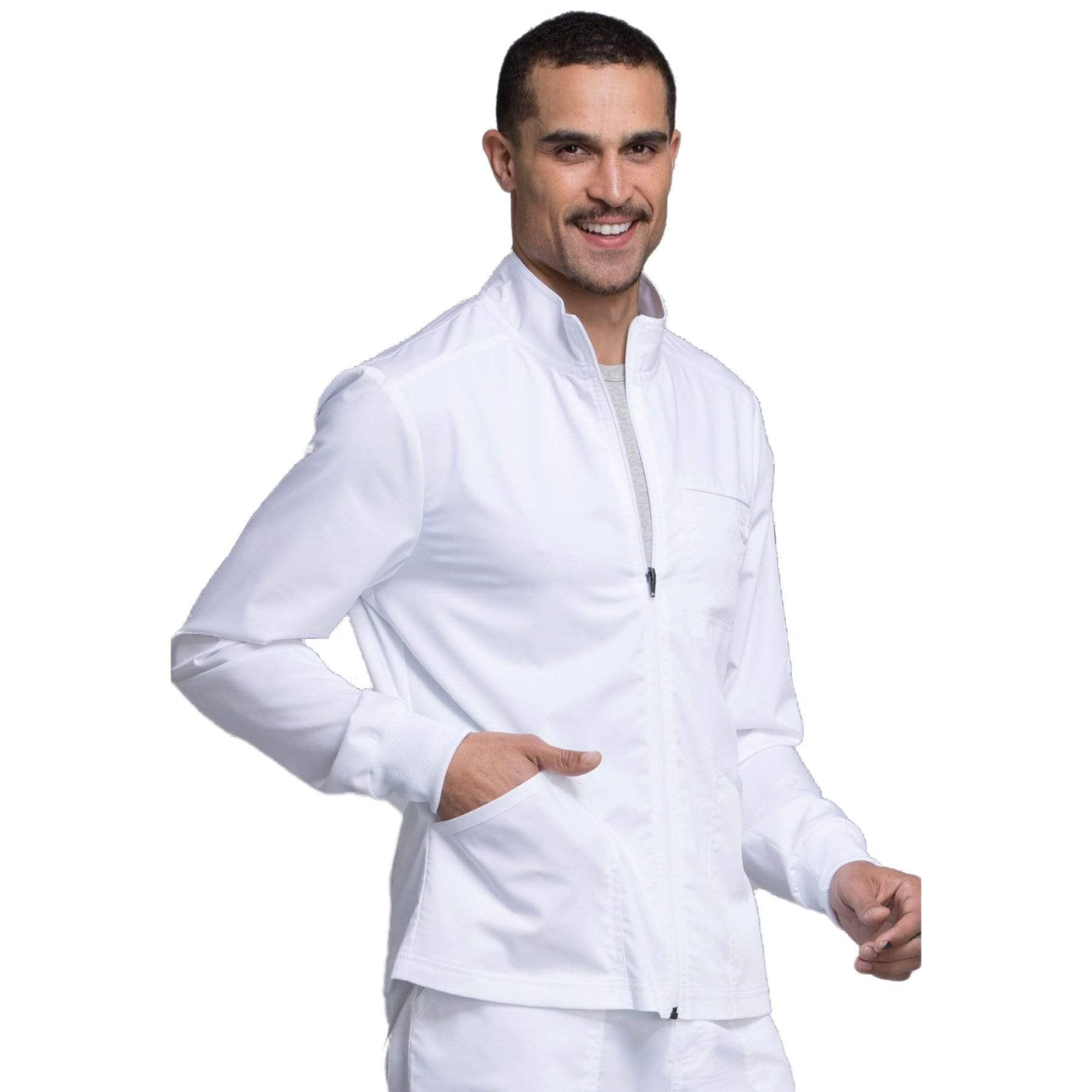 Cherokee Scrubs Jacket Cherokee Workwear Revolution WW320 Scrubs Jacket Mens Zip Front White
