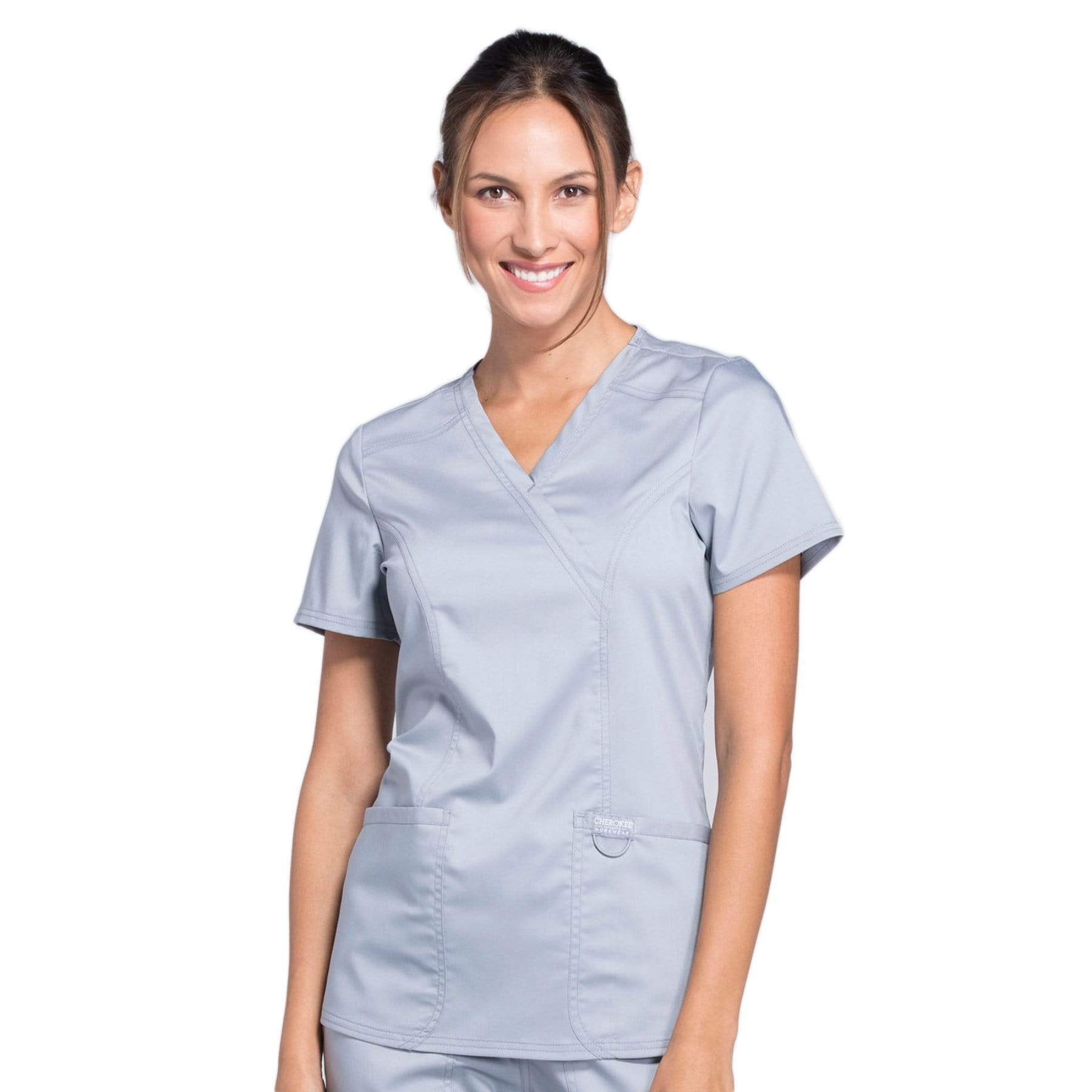 Cherokee Scrubs Top 2XL Cherokee Workwear Revolution WW610 Scrubs Top Womens Mock Wrap Grey