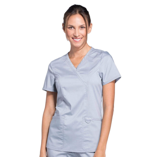 Cherokee Scrubs Top 2XL Cherokee Workwear Revolution WW610 Scrubs Top Womens Mock Wrap Grey