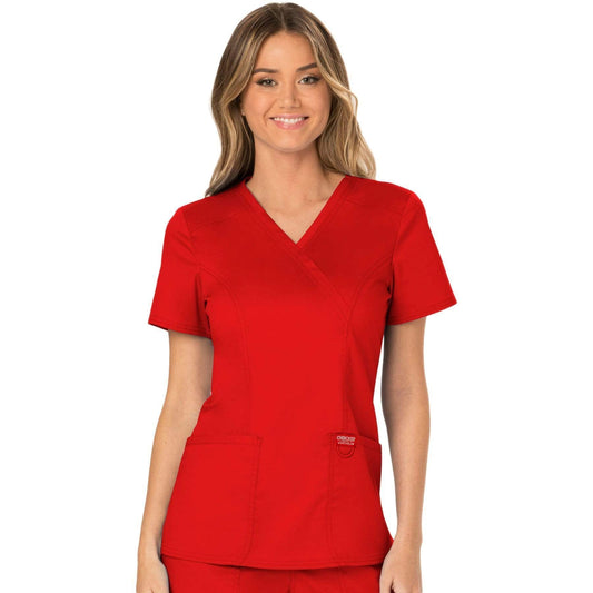 Cherokee Scrubs Top 2XL Cherokee Workwear Revolution WW610 Scrubs Top Womens Mock Wrap Red