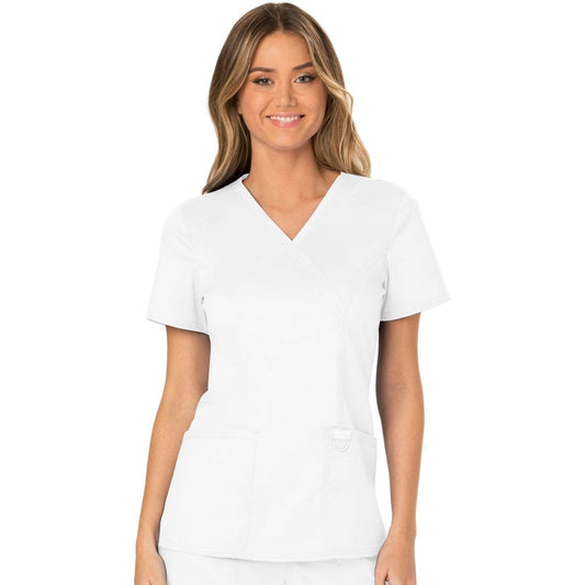 Cherokee Scrubs Top 2XL Cherokee Workwear Revolution WW610 Scrubs Top Womens Mock Wrap White