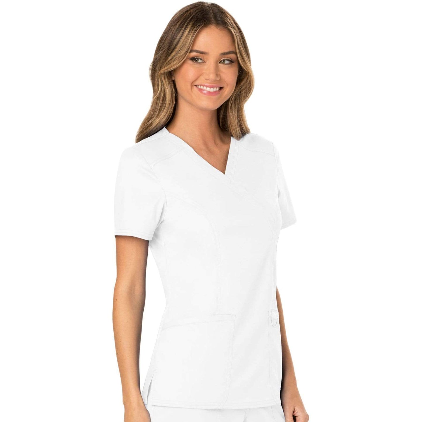 Cherokee Scrubs Top Cherokee Workwear Revolution WW610 Scrubs Top Womens Mock Wrap White