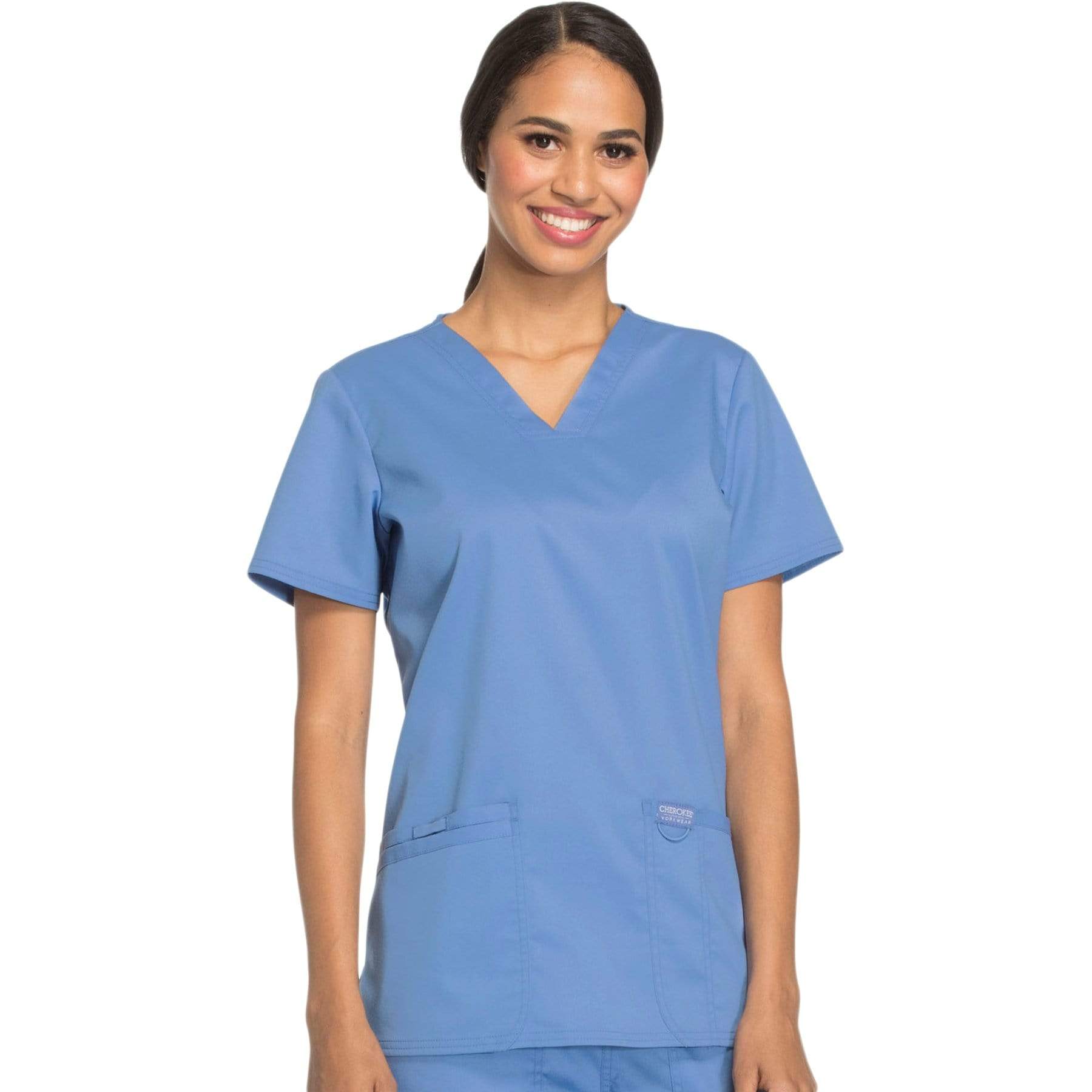 Cherokee Scrubs Top Cherokee Workwear Revolution WW620 Scrubs Top Womens V-Neck Ceil Blue