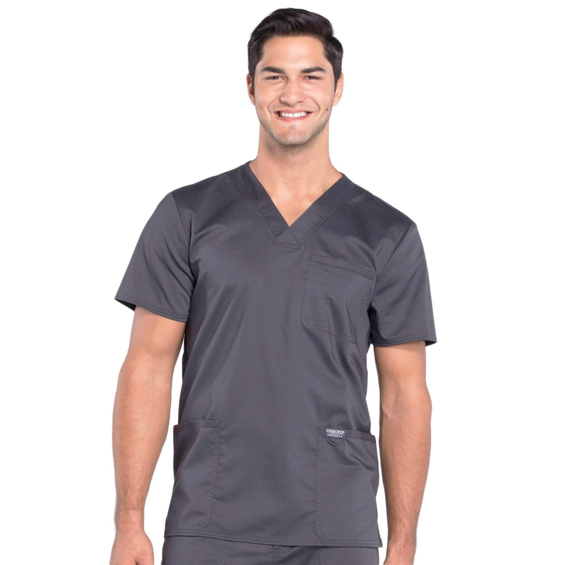 Cherokee Scrubs Top 2XL Cherokee Workwear Revolution WW670 Scrubs Top Mens V-Neck Pewter