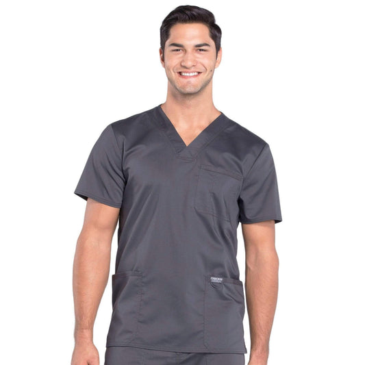 Cherokee Scrubs Top 2XL Cherokee Workwear Revolution WW670 Scrubs Top Mens V-Neck Pewter