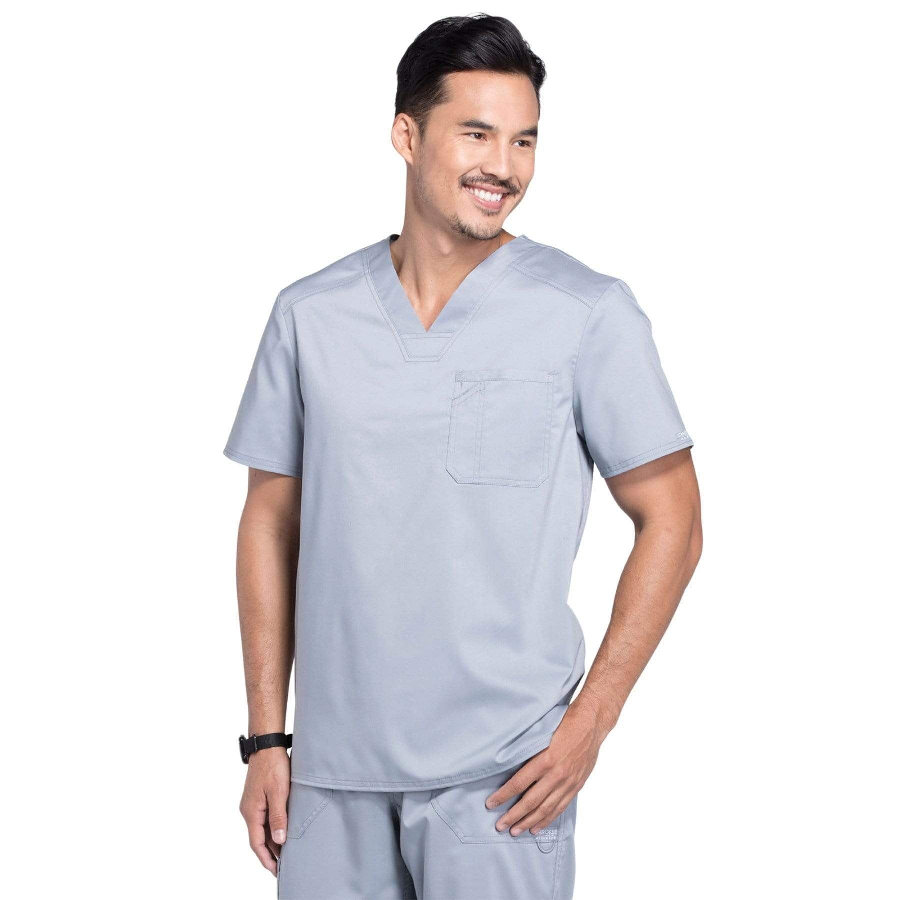 Cherokee Scrubs Top Cherokee Workwear Revolution WW690 Scrubs Top Mens V-Neck Grey