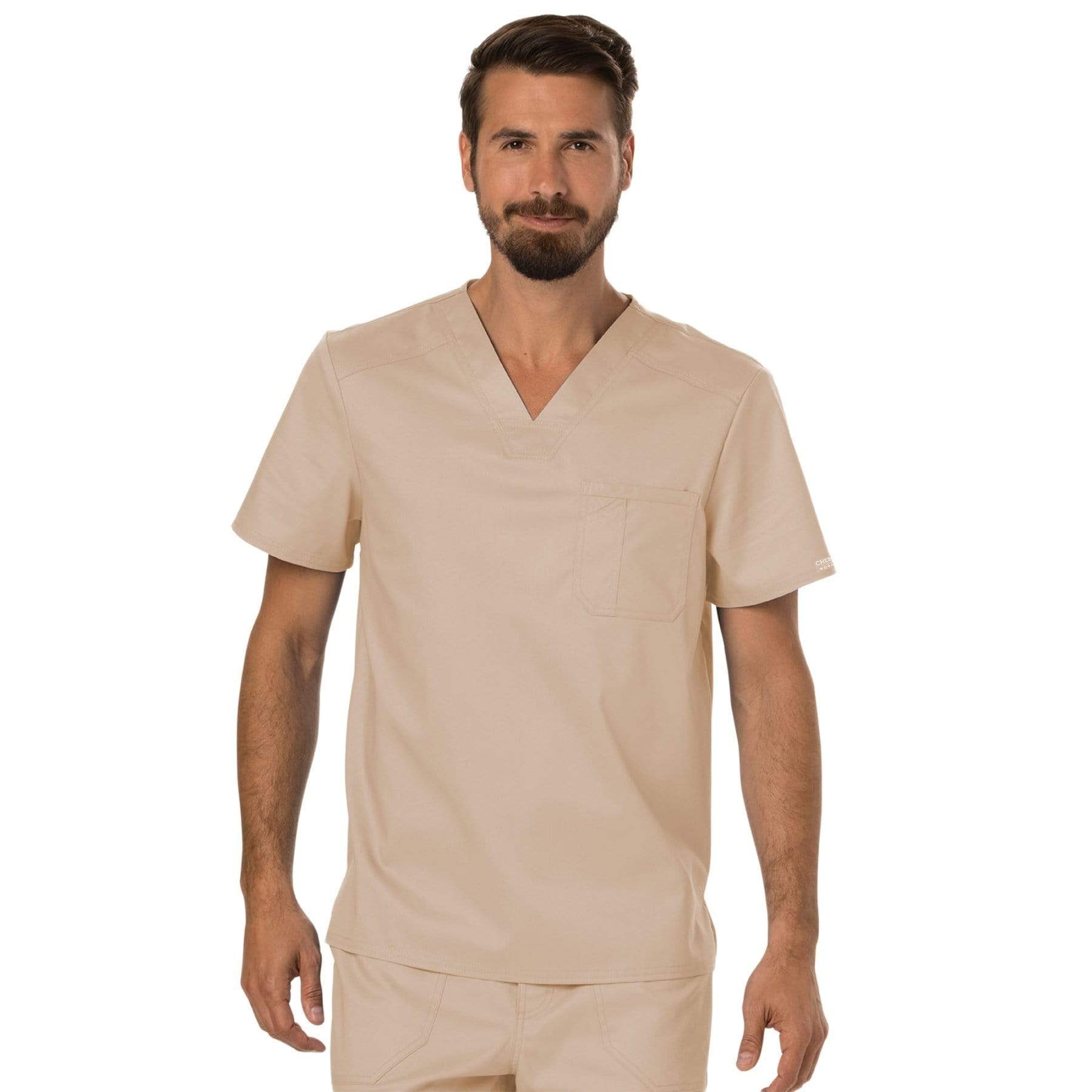 Cherokee Scrubs Top 2XL Cherokee Workwear Revolution WW690 Scrubs Top Mens V-Neck Khaki