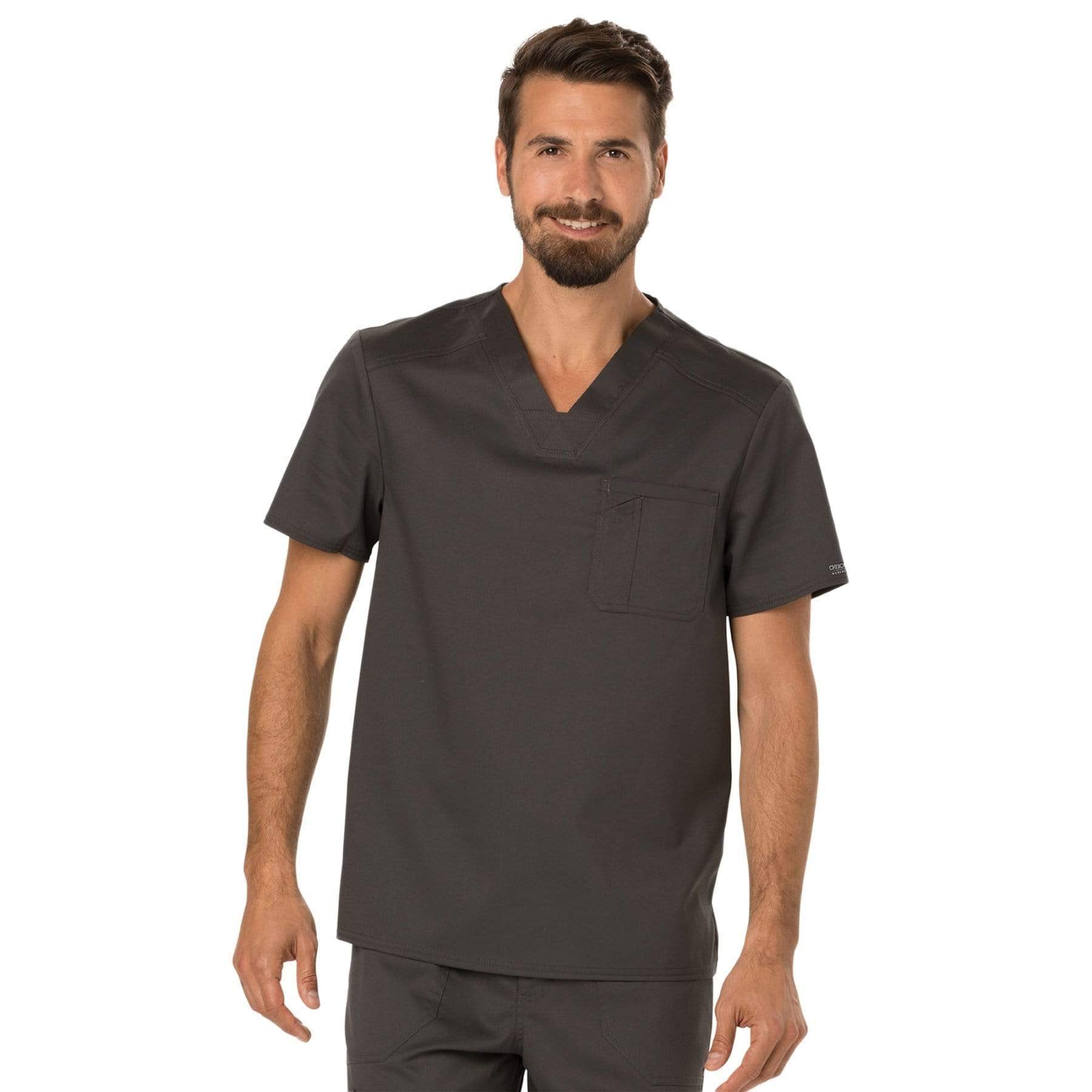 Cherokee Scrubs Top 2XL Cherokee Workwear Revolution WW690 Scrubs Top Mens V-Neck Pewter