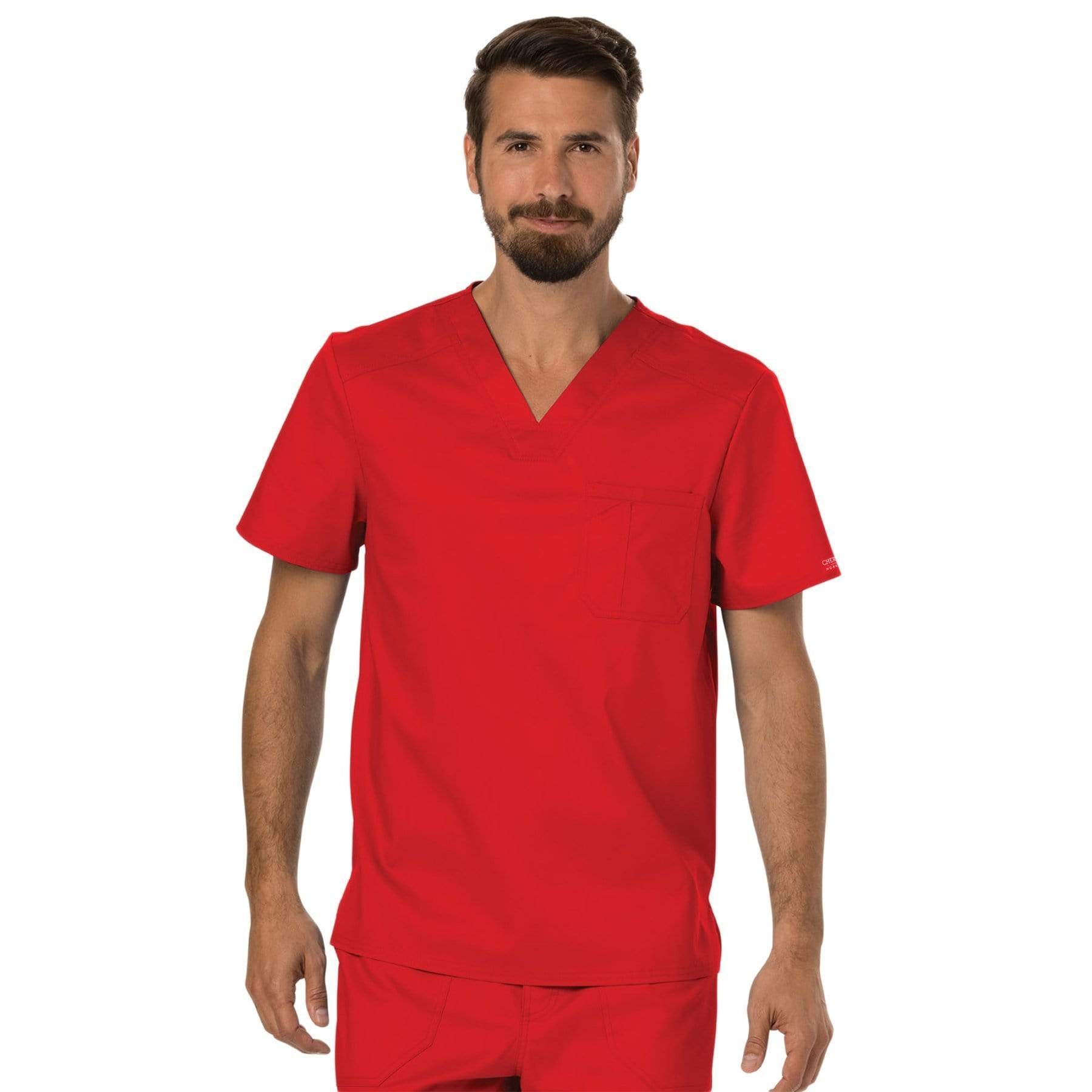 Cherokee Scrubs Top 2XL Cherokee Workwear Revolution WW690 Scrubs Top Mens V-Neck Red