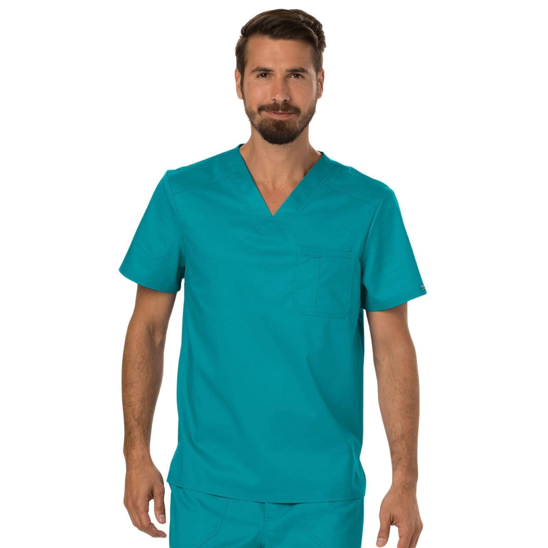 Cherokee Scrubs Top 2XL Cherokee Workwear Revolution WW690 Scrubs Top Mens V-Neck Teal Blue