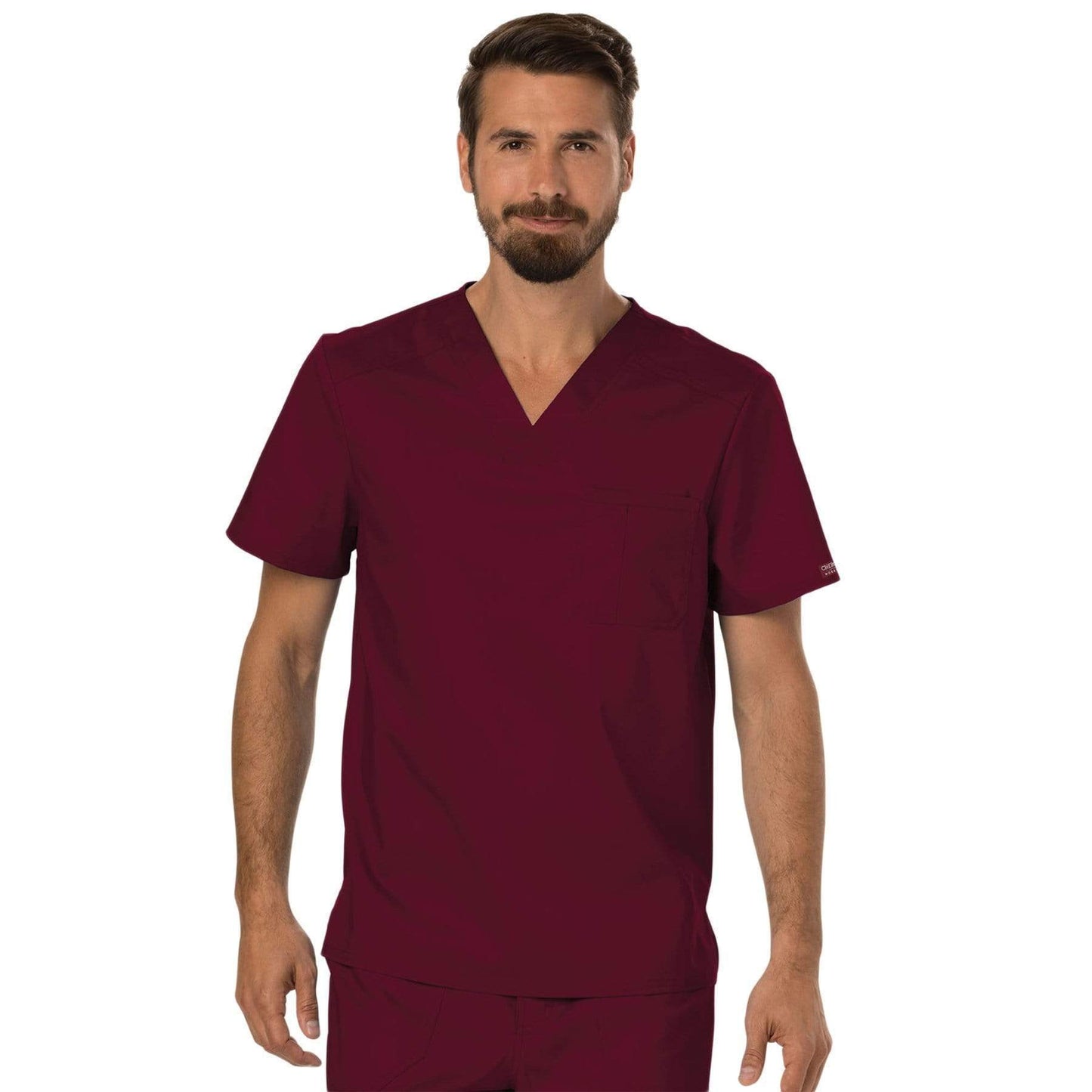 Cherokee Scrubs Top 2XL Cherokee Workwear Revolution WW690 Scrubs Top Mens V-Neck Wine