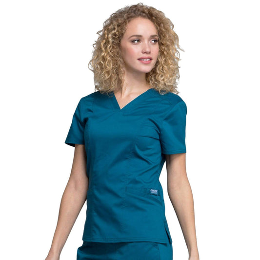 Cherokee Scrubs Top 2XL Cherokee Workwear Revolution WW710 Scrubs Top Womens V-Neck Caribbean Blue