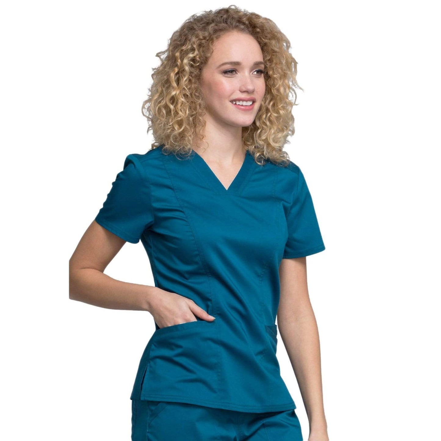 Cherokee Scrubs Top Cherokee Workwear Revolution WW710 Scrubs Top Womens V-Neck Caribbean Blue